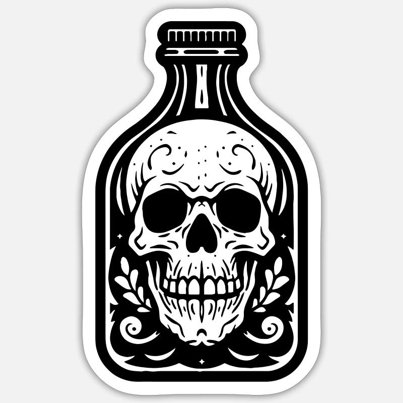 Geheimnisvolle Schädel-Flasche Sticker Größe S (10 x 10 cm)