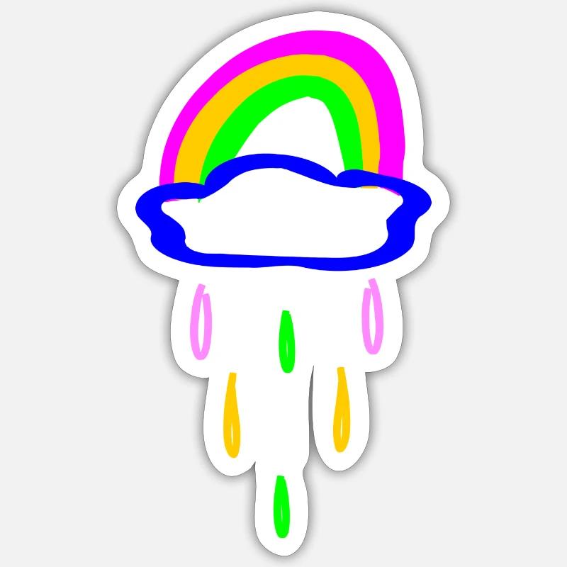 Rainbow and rain - Sticker size S (10 x 10 cm) - white matte
