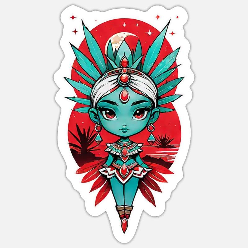 princesse indienne - aztek - Sticker taille S (10 x 10 cm) - blanc mat