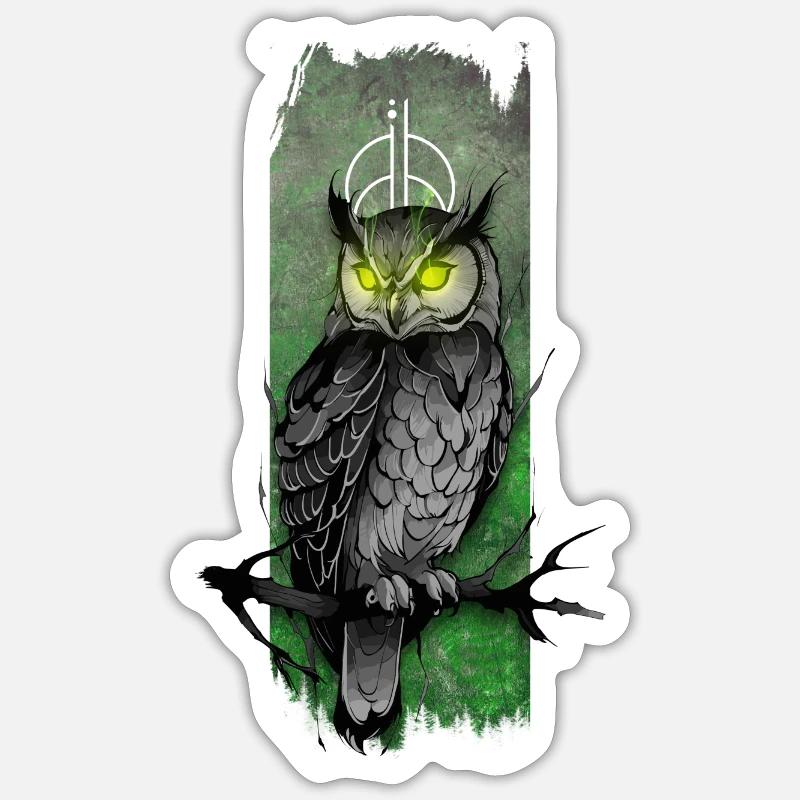Bezauberndes Nocturne: Der smaragdgrüne Blick der Eule Sticker Größe S (10 x 10 cm)