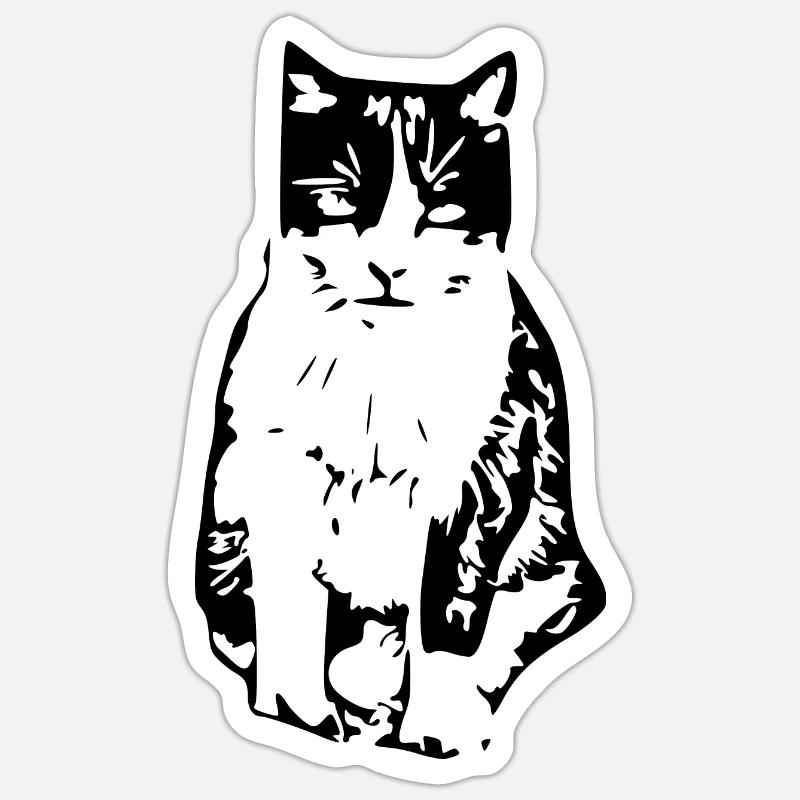 Chat noir - Sticker taille S (10 x 10 cm) - blanc mat