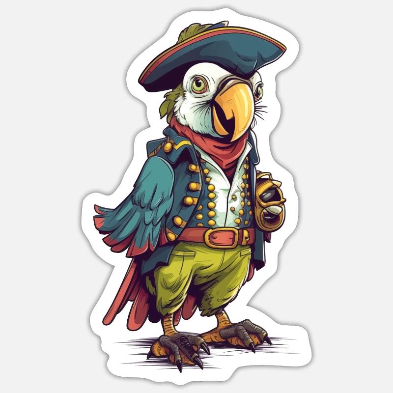 Perroquet Pirate - Sticker taille S (10 x 10 cm) - blanc mat