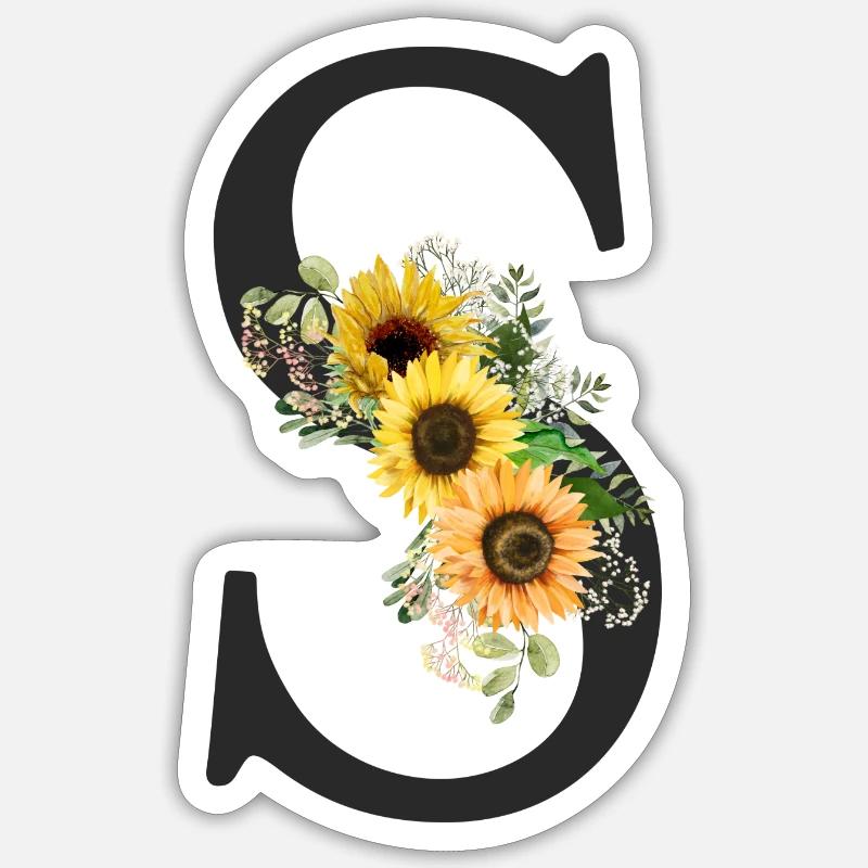 S Monogramm Sonnenblumen - Sticker Größe S (10 x 10 cm) - Mattweiß