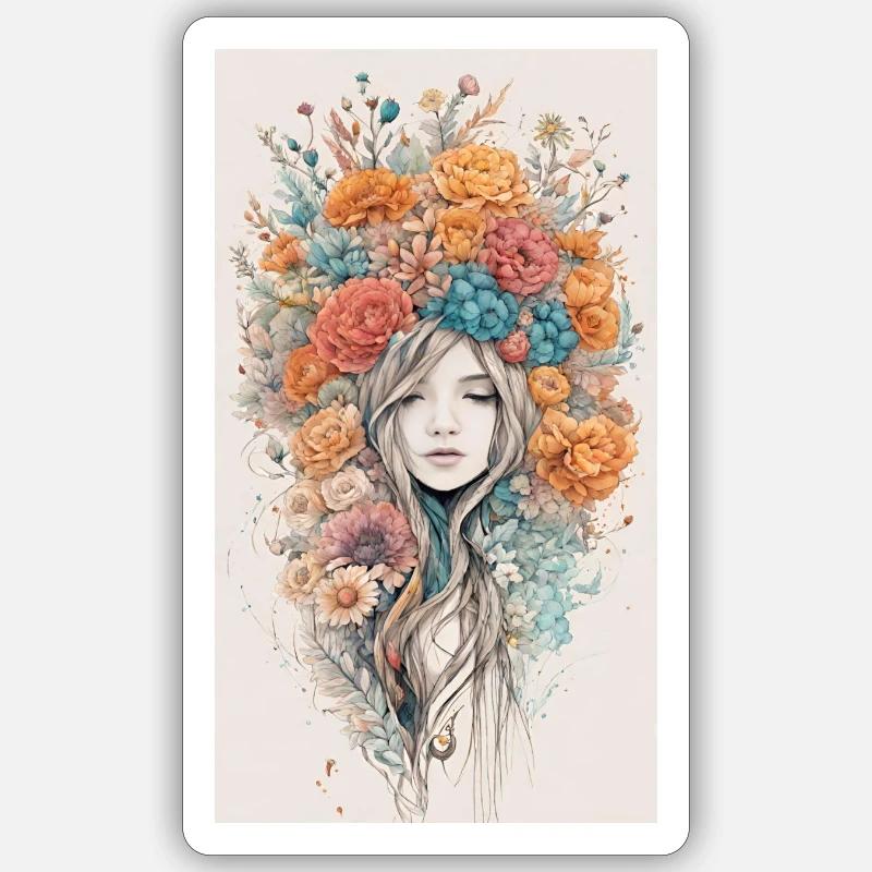 Floral Elegance: Captivating Faces in Bloom - Sticker taille S (10 x 10 cm) - blanc mat