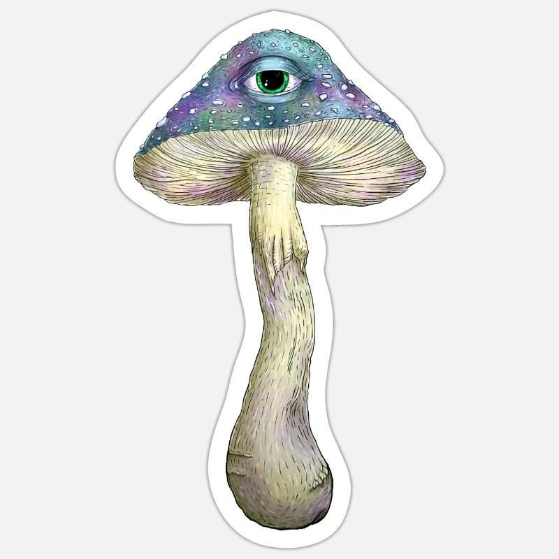 Champignon arc-en-ciel borgne - Sticker taille S (10 x 10 cm) - blanc mat