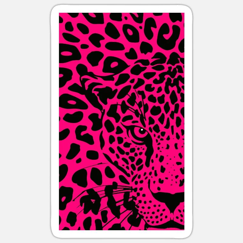 Imprimé léopard rose noir - Sticker taille S (10 x 10 cm) - blanc mat