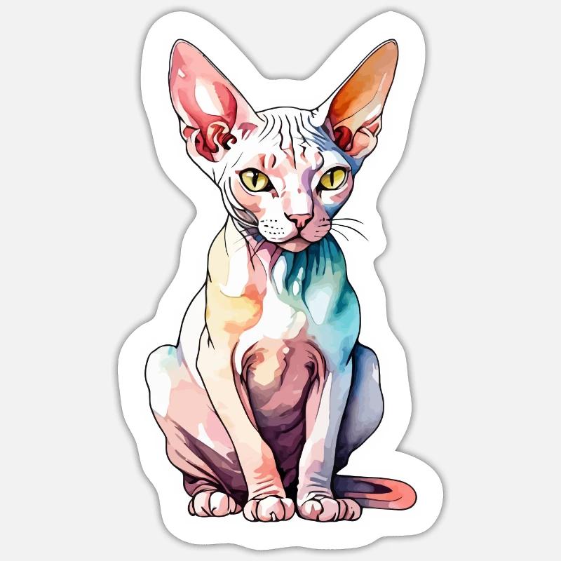 Sphynx Katze Wasserfarben - Sticker Größe S (10 x 10 cm) - Mattweiß