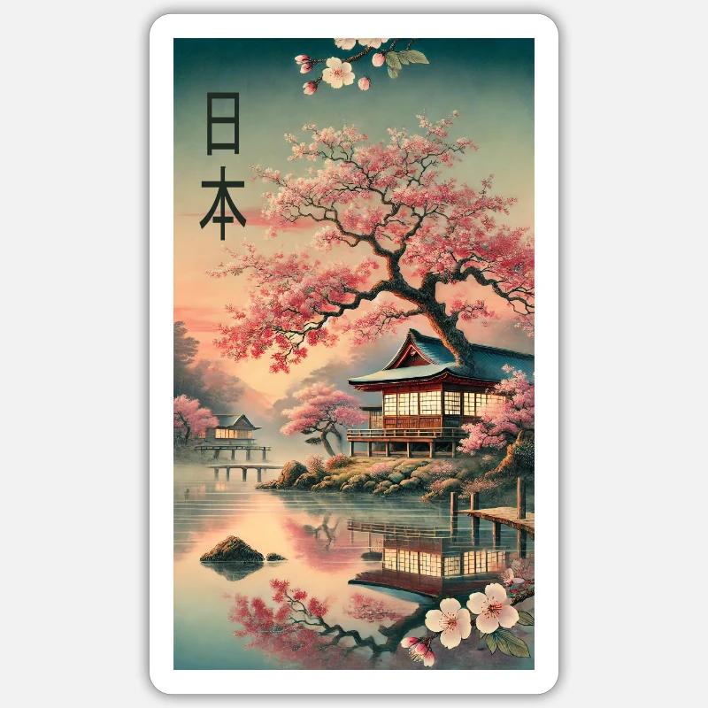 Japan Kirchenblüten Design - Sticker Größe S (10 x 10 cm) - Mattweiß