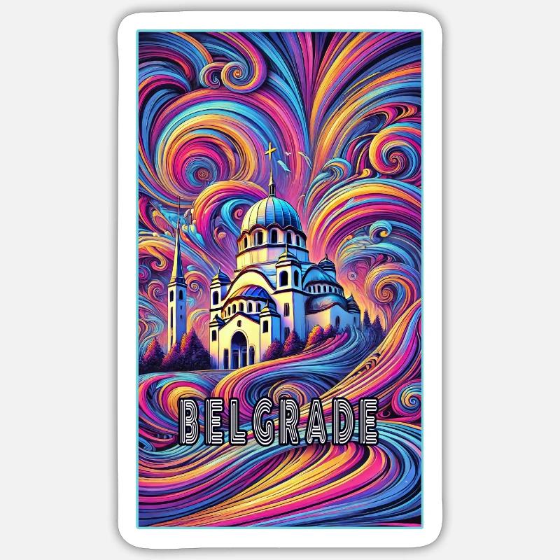 Conception panoramique de Belgrade, Serbie Sticker taille S (10 x 10 cm)