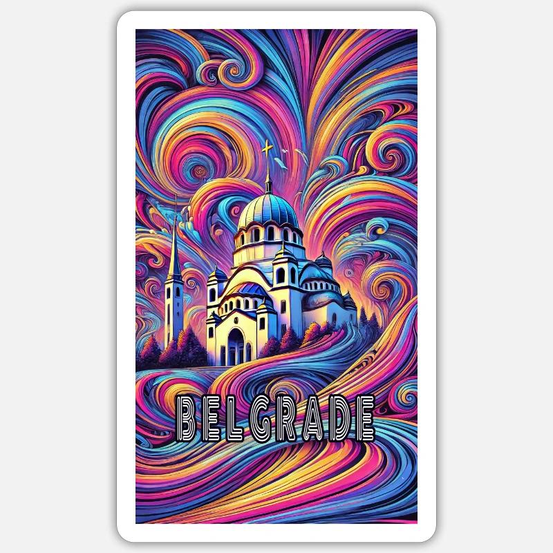 Conception panoramique de Belgrade, Serbie Sticker taille S (10 x 10 cm)