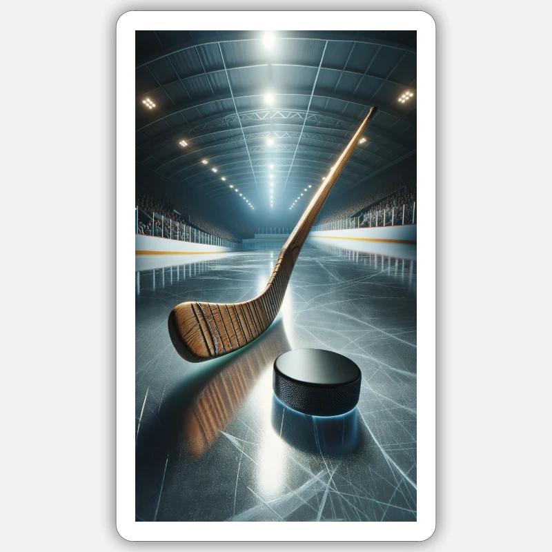 hockey, puck and stick - Sticker size S (10 x 10 cm) - white matte