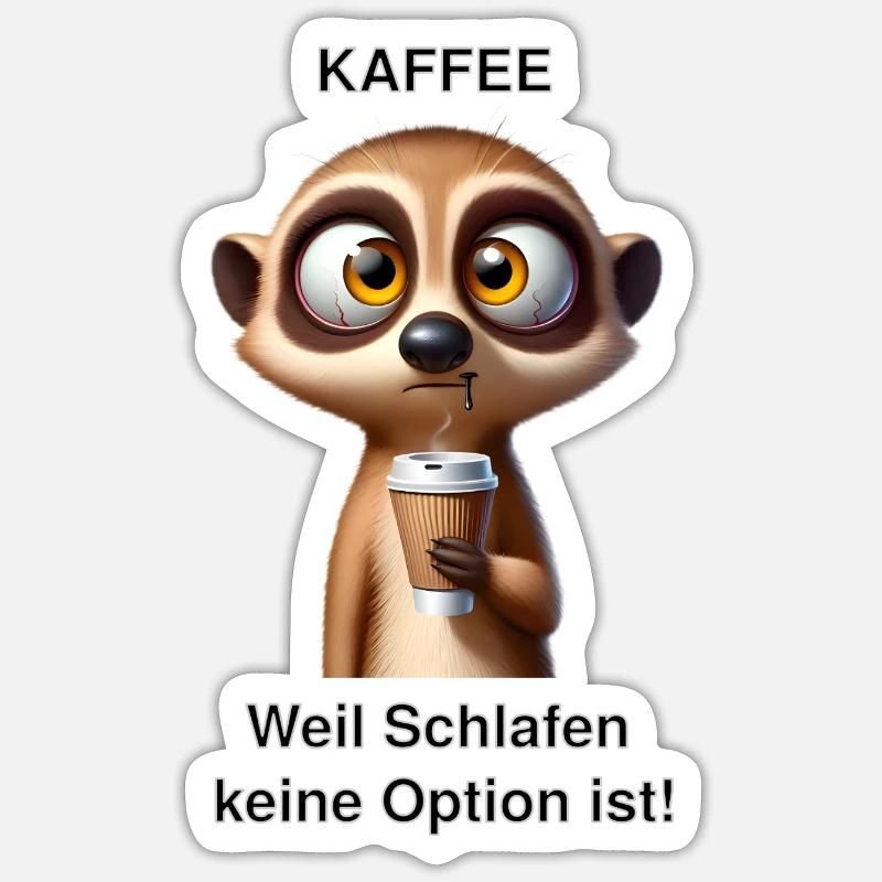 Müdes Erdmännchen mit Kaffee - Sticker Größe S (10 x 10 cm) - Mattweiß