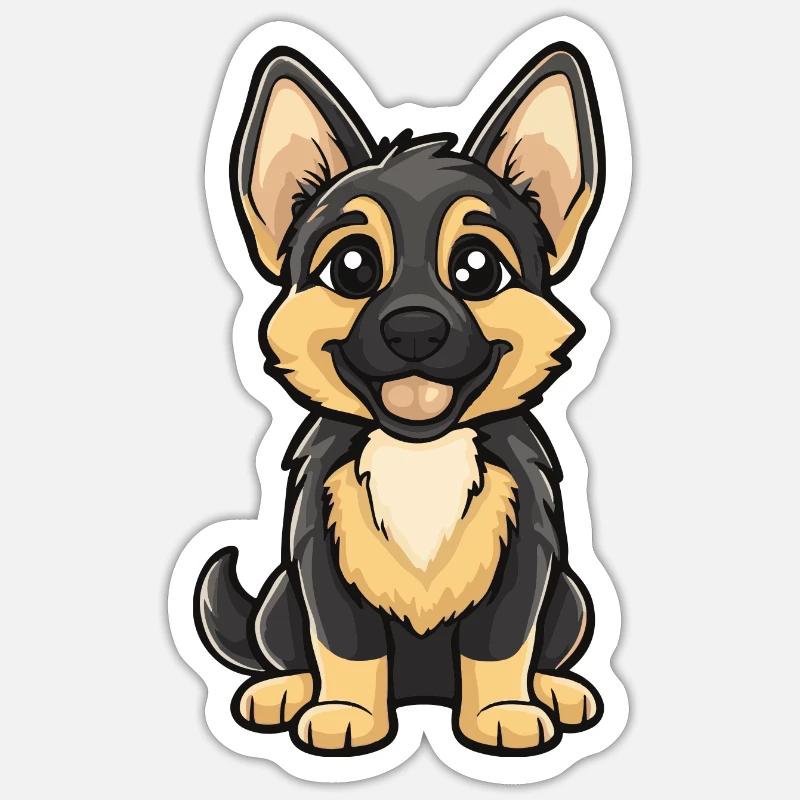 German Shepherd Hund Comic Niedlich - Sticker Größe S (10 x 10 cm) - Mattweiß