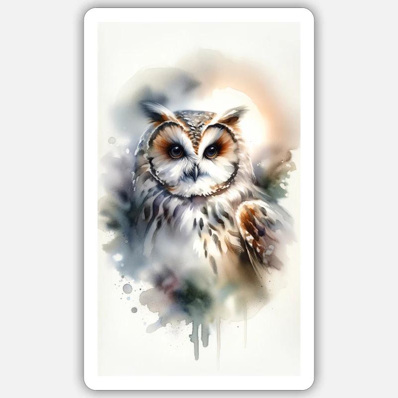 Eule im Aquarell - Sticker Größe S (10 x 10 cm) - Mattweiß