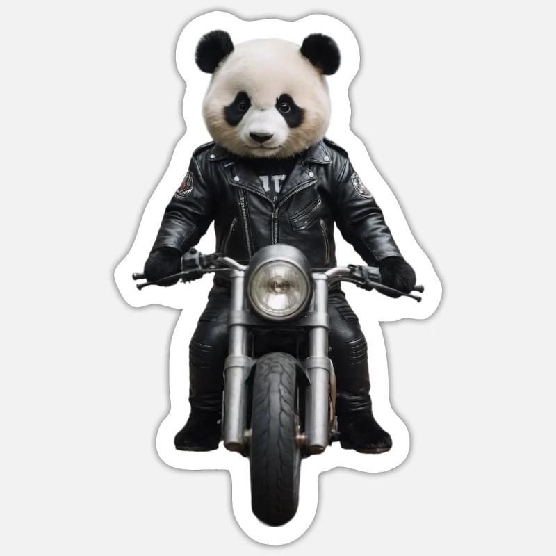 Biker Panda - Sticker size S (10 x 10 cm) - white matte
