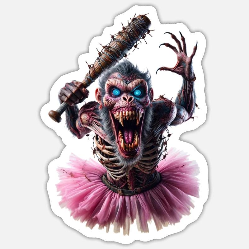 Zombie Affe im Tutu - Sticker Größe S (10 x 10 cm) - Mattweiß
