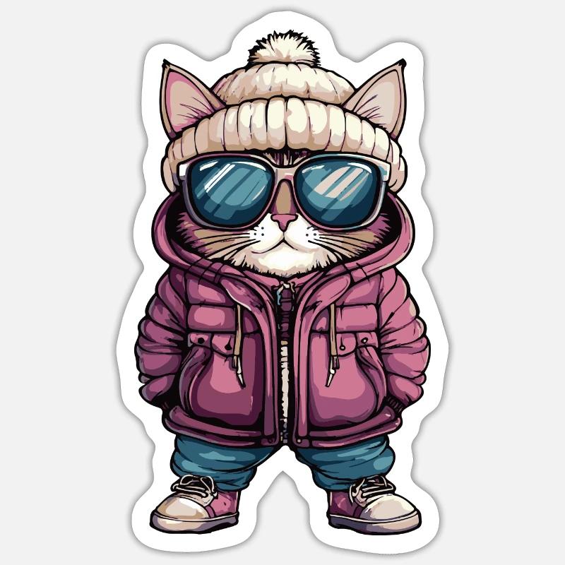 Katze Winter - Sticker Größe S (10 x 10 cm) - Mattweiß