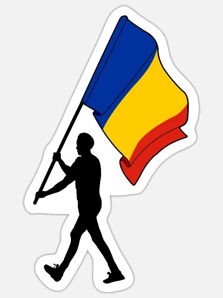 Flagge Rumänischer Mann geht - Sticker Größe S (10 x 10 cm) - Mattweiß
