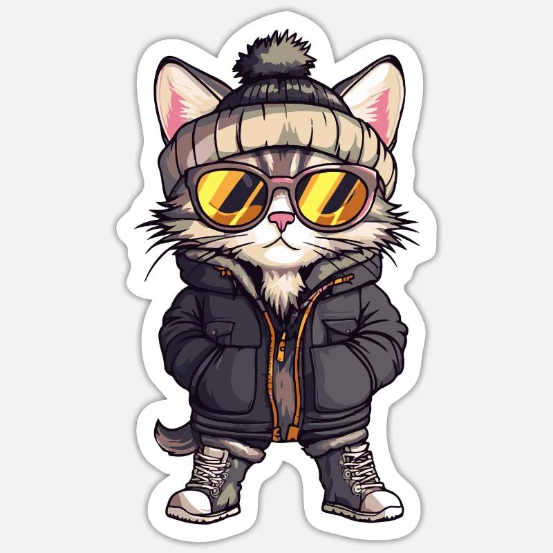 Cat Winter Comic - Sticker size S (10 x 10 cm) - white matte