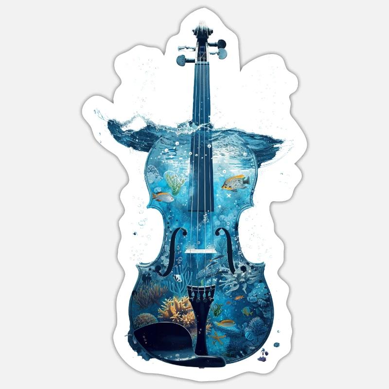 Violon Poisson - Sticker taille S (10 x 10 cm) - blanc mat