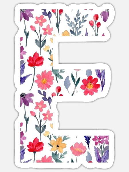 Personalisierter Blumenbuchstabe E - Geschenkidee - Sticker Größe S (10 x 10 cm) - Mattweiß
