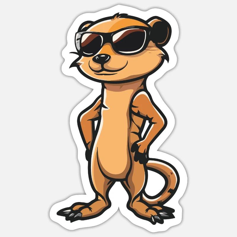 Suricate Bande Dessinée Cool - Sticker taille S (10 x 10 cm) - blanc mat