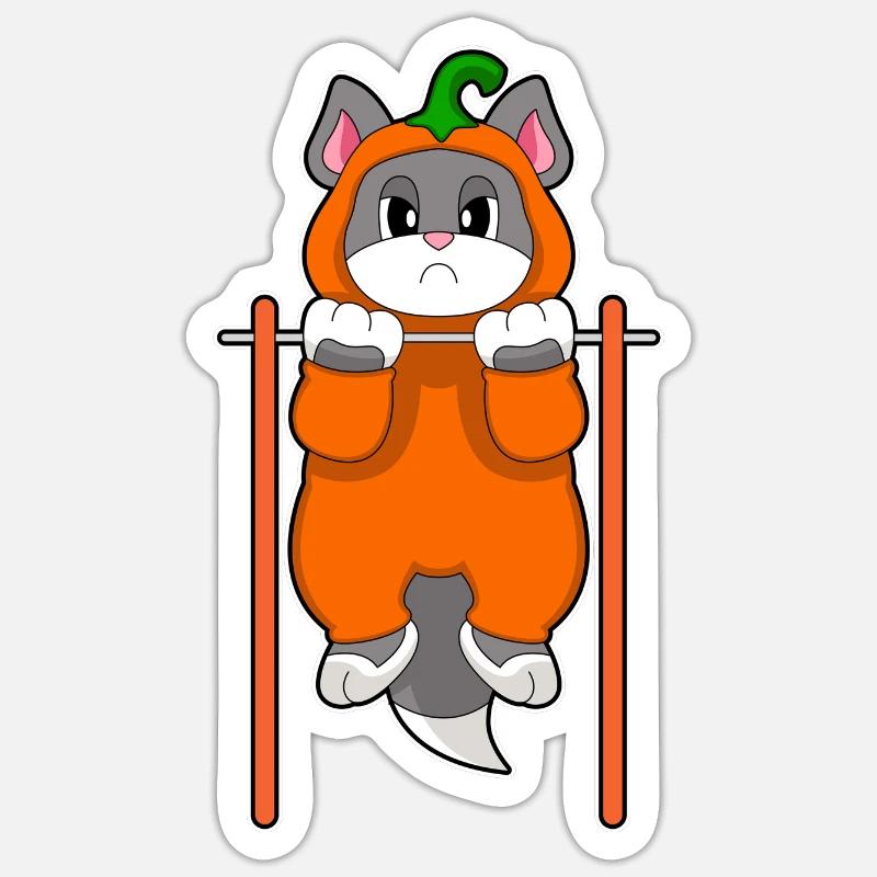 Chat Halloween Musculation - Sticker taille S (10 x 10 cm) - blanc mat
