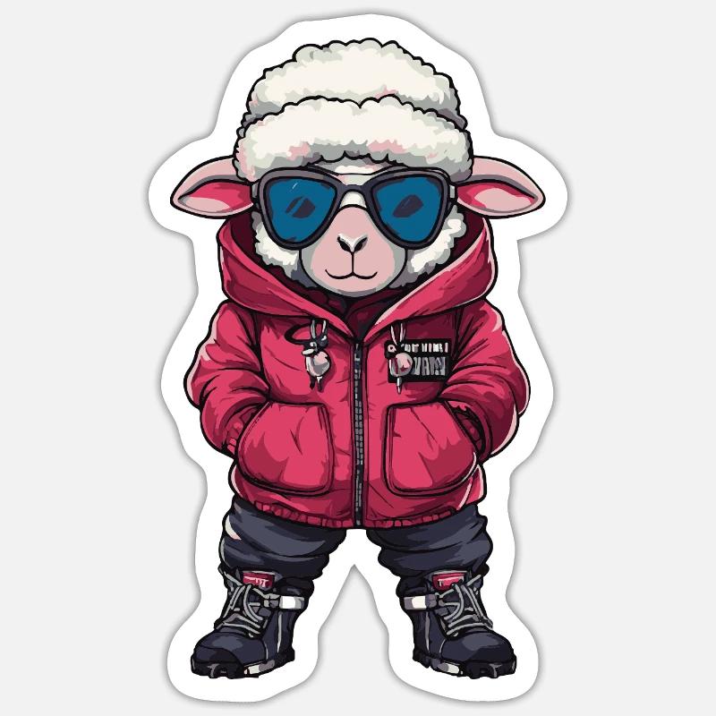Schaf Cool Comic - Sticker Größe S (10 x 10 cm) - Mattweiß