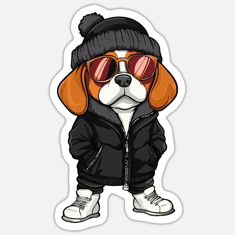 Beagle Hund Cool Comic Sticker Größe S (10 x 10 cm)