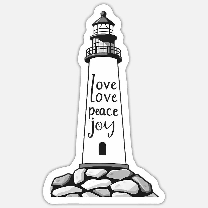 Leuchtturm mit Friedensbotschaft - Sticker Größe S (10 x 10 cm) - Mattweiß