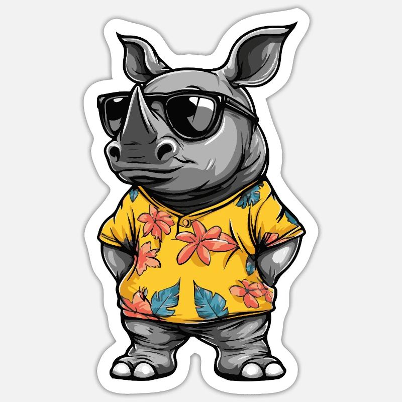 Nashorn Comic Urlaub - Sticker Größe S (10 x 10 cm) - Mattweiß