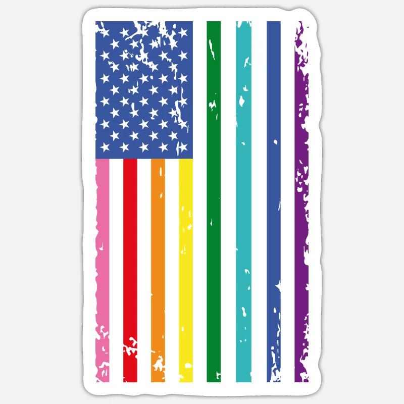 Drapeau arc-en-ciel des États-Unis - Sticker taille S (10 x 10 cm) - blanc mat