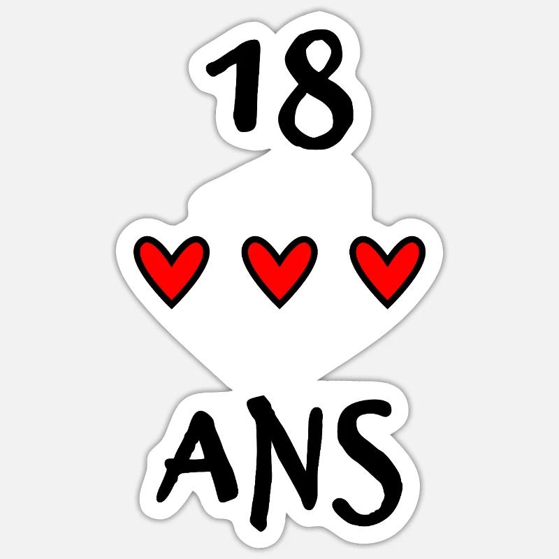 18. 18 ANS. 18e ANNIVERSAIRE. ANNIVERSAIRE 18 ANS. - Sticker taille S (10 x 10 cm) - blanc mat