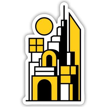 Abstract Cityscape in Yellow Black - Sticker size S (10 x 10 cm) - white matte - Front