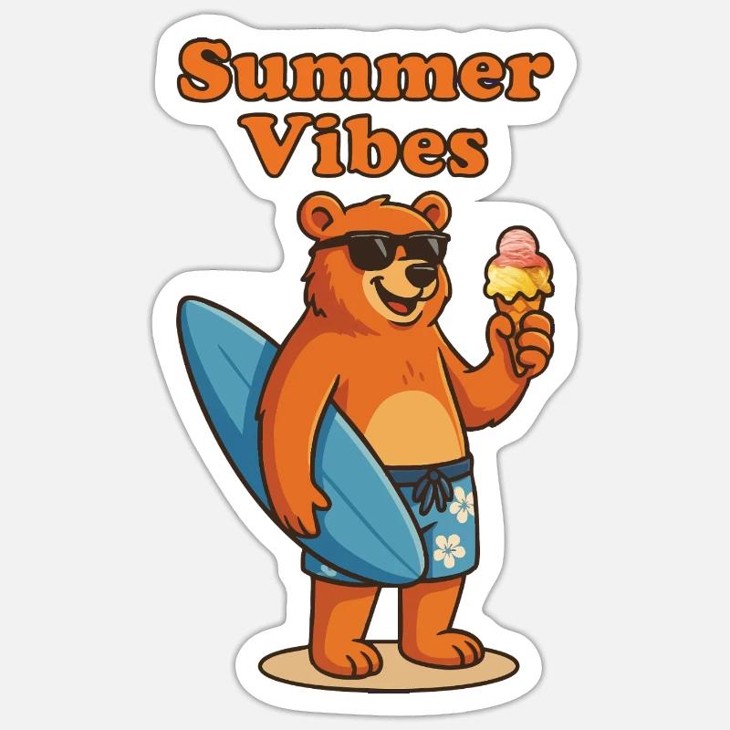 Summer Vibes Bear - Sommerbär mit Eis Sticker Größe S (10 x 10 cm)