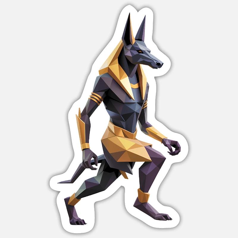 Anubis - Cooles Low Poly Logo - Sticker Größe S (10 x 10 cm) - Mattweiß
