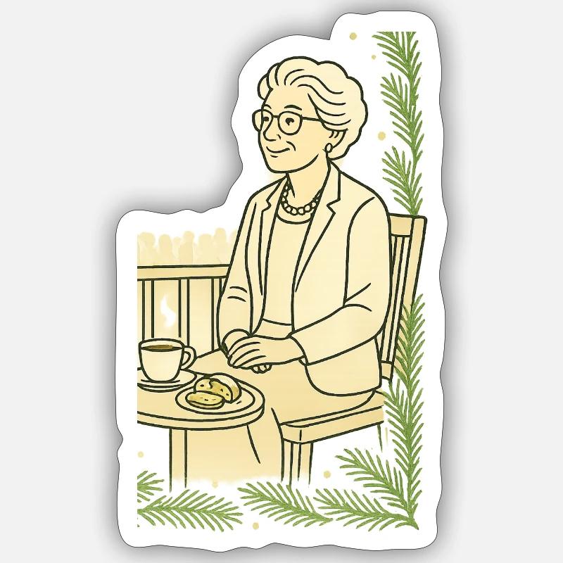 Großmutter Cafézeit am Tisch - Sticker Größe S (10 x 10 cm) - Mattweiß