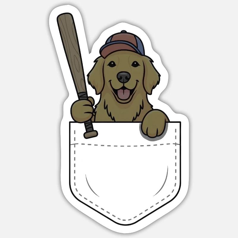 Chiot baseball dans la poche - Sticker taille S (10 x 10 cm) - blanc mat