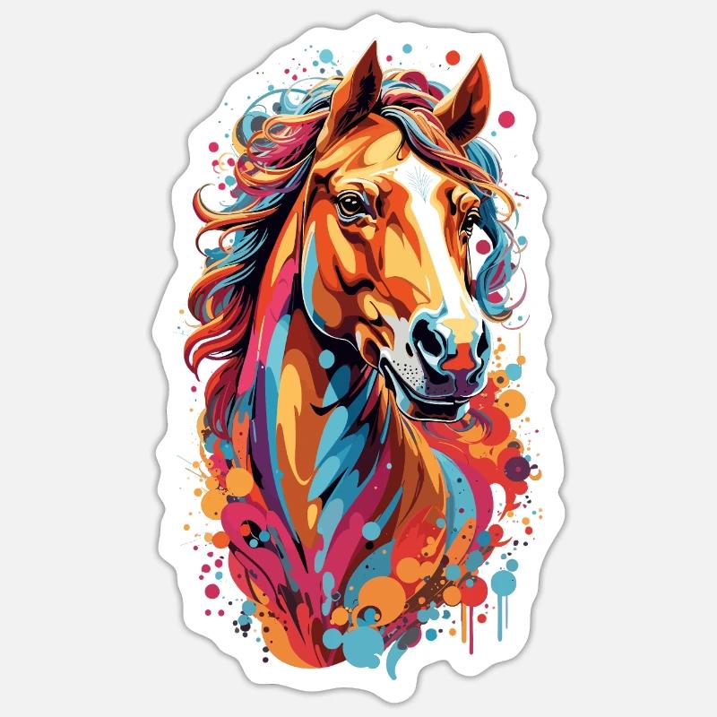 Farbensturm Pferdekopf - Sticker Größe S (10 x 10 cm) - Mattweiß