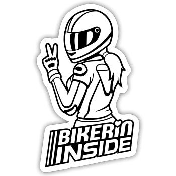 Motard à l’intérieur (les couleurs peuvent être changées) - Sticker taille S (10 x 10 cm) - blanc mat - Devant