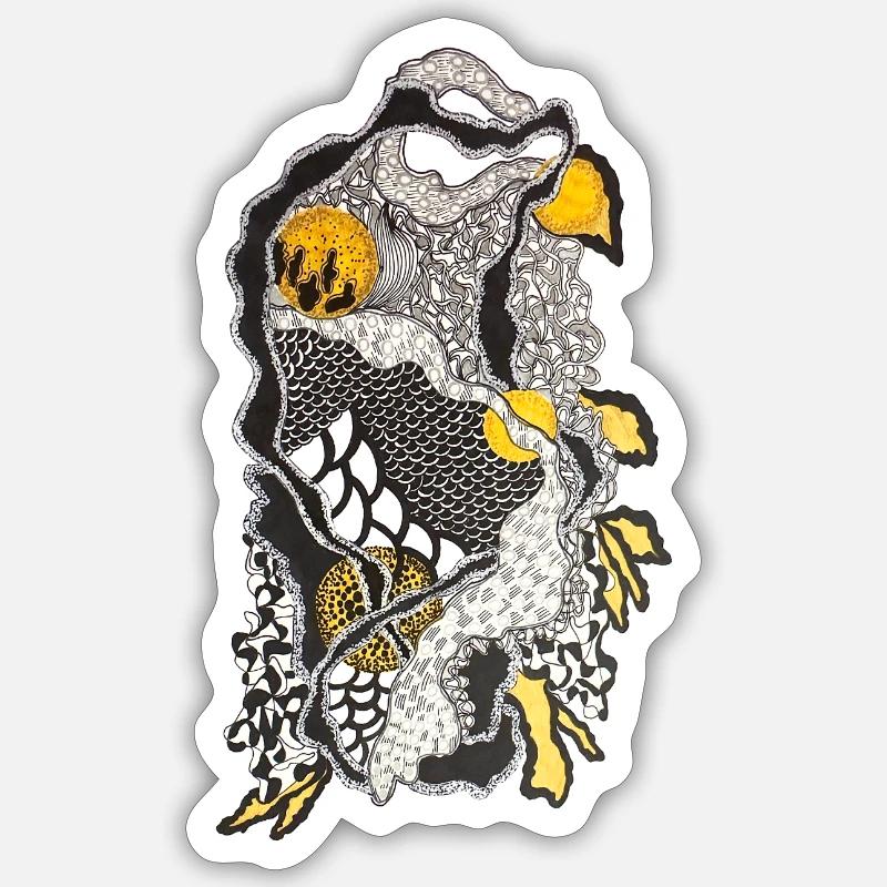 Koi-Wassertraum in Linienkunst - Sticker Größe S (10 x 10 cm) - Mattweiß