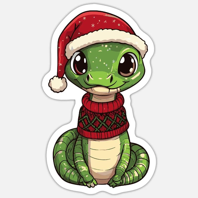 Noël de Noël Cobra Serpent - Sticker taille S (10 x 10 cm) - blanc mat