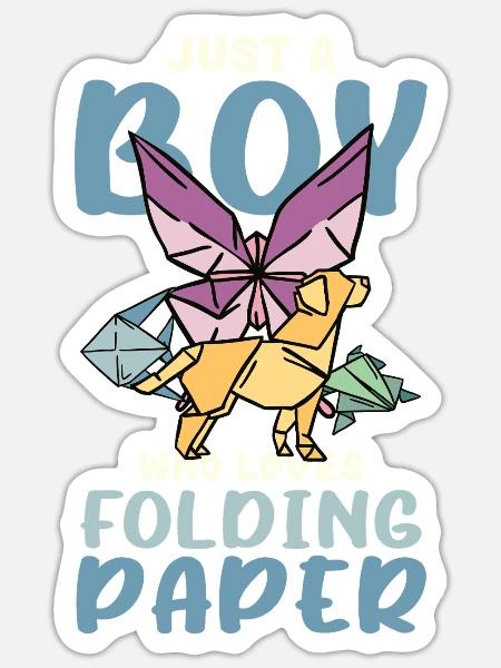 Junge liebt Origami Faltkunst - Sticker Größe S (10 x 10 cm) - Mattweiß