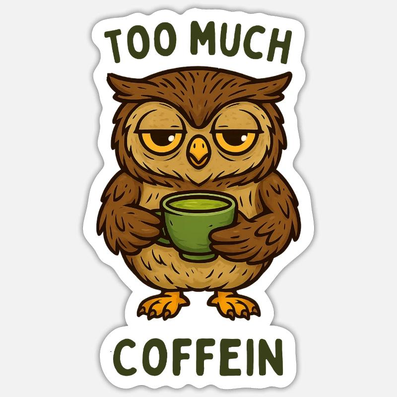 Nickernde Eule mit Kaffeebecher - Sticker Größe S (10 x 10 cm) - Mattweiß
