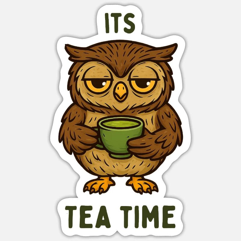 Sleeping Owl Tea Time - Sticker size S (10 x 10 cm) - white matte