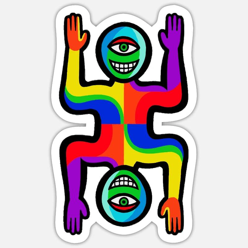 Figure de l’Arc-en-ciel à Deux Visages - Sticker taille S (10 x 10 cm) - blanc mat