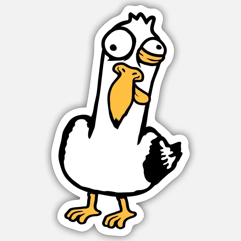 Crazy Seagull Squinting Grimace Insane Bird - Sticker size S (10 x 10 cm) - white matte