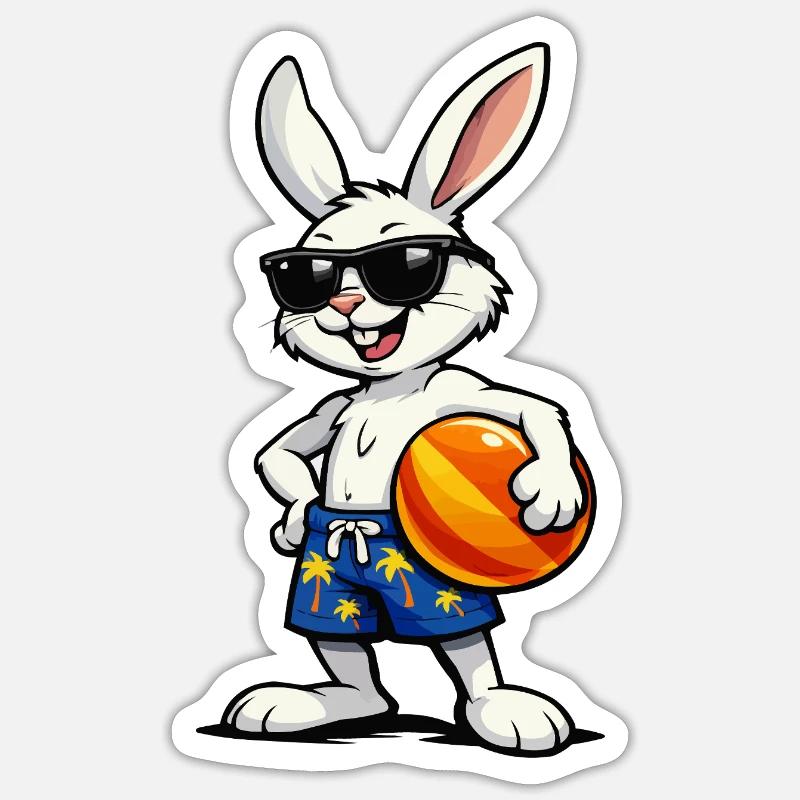 Hase Beach-Vibes mit Ball - Sticker Größe S (10 x 10 cm) - Mattweiß