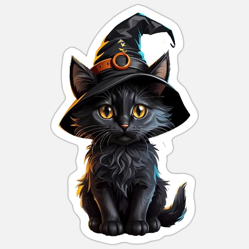Witch kitten in a magic hat Sticker size S (10 x 10 cm)