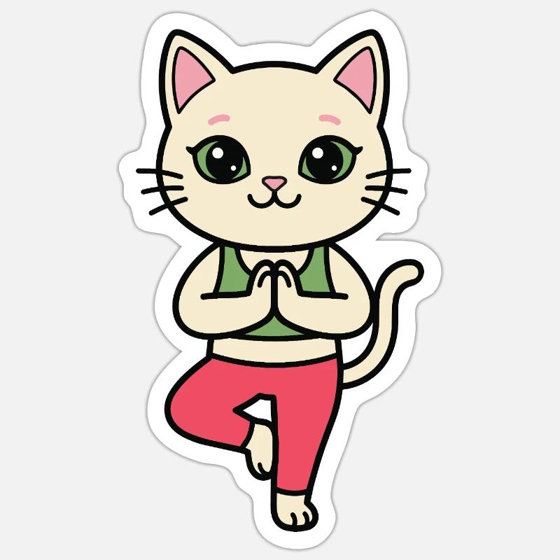 Yoga Cat - Sticker taille S (10 x 10 cm) - blanc mat